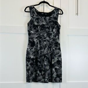 BANANA REPUBLIC Dress Sheath Office Black Grey Abstract S/L Sz 8P